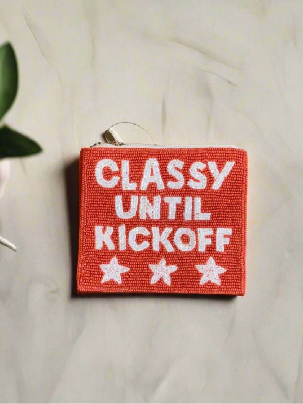 Game Day Classy Until Kickoff Beaded Pouch - Orange and White